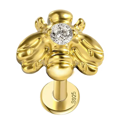 Cute Bee Flat Back Stud Earring Gold Piercing Stud Earring studhoop bee stud earring birthday gift emerald birthstone emerald earrings flat back earrings flat back stud earrings gift for her internal thread stud earring sterling silver stud earring for helix stud earring for women Stud Earrings Stud Earrings for Helix Piercing stud earrings gold titanium earrings