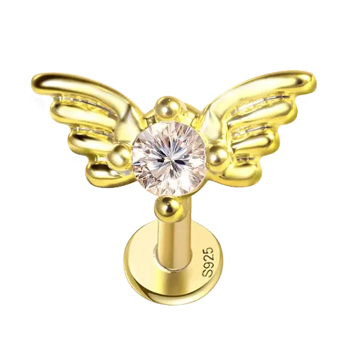 Angel Wing Flat Back Stud Earring Gold Piercing Stud Earring studhoop birthday gift flat back earrings flat back stud earrings gift for her internal thread stud earring push pin earrings push pin stud earrings sterling silver stud earring for helix stud earring for women Stud Earrings Stud Earrings for Helix Piercing stud earrings gold titanium earrings wing stud earring