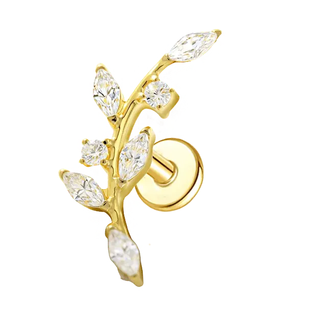 Dainty Vine Thread Flat Back Earring Gold Piercing Stud Earring studhoop birthday gift flat back earrings flat back stud earrings gift for her gothic earrings internal thread stud earring leaf stud earrings sterling silver stud earring for helix stud earring for women Stud Earrings Stud Earrings for Helix Piercing stud earrings gold titanium earrings