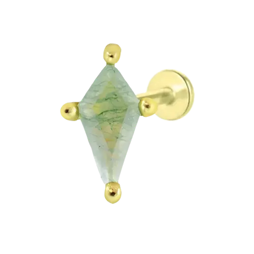 Mini Kitecut Green Moss Agate Flat Back Stud Earrings Gold Piercing Stud Earring studhoop birthday gift flat back earrings flat back stud earrings gift for her green moss agate internal thread stud earring sterling silver stud earring for helix stud earring for women Stud Earrings Stud Earrings for Helix Piercing stud earrings gold