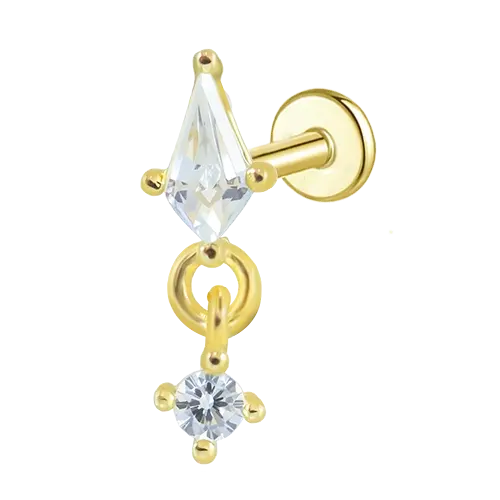 Kitecut White CZ Dangle Flat Back Stud Earrings Gold Piercing Stud Earring studhoop birthday gift flat back earrings flat back stud earrings gift for her internal thread stud earring sterling silver stud earring for helix stud earring for women Stud Earrings Stud Earrings for Helix Piercing stud earrings gold