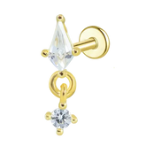 Kitecut White CZ Dangle Flat Back Stud Earrings Gold Piercing Stud Earring studhoop birthday gift flat back earrings flat back stud earrings gift for her internal thread stud earring sterling silver stud earring for helix stud earring for women Stud Earrings Stud Earrings for Helix Piercing stud earrings gold