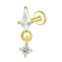 Kitecut White CZ Dangle Flat Back Stud Earrings Gold Piercing Stud Earring studhoop birthday gift flat back earrings flat back stud earrings gift for her internal thread stud earring sterling silver stud earring for helix stud earring for women Stud Earrings Stud Earrings for Helix Piercing stud earrings gold