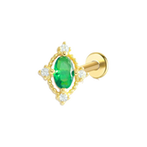 Classic Oval Emerald Green Flat Back Stud Earring Gold Piercing Stud Earring studhoop birthday gift emerald birthstone emerald earrings flat back earrings flat back stud earrings gift for her internal thread stud earring sterling silver stud earring for helix stud earring for women Stud Earrings Stud Earrings for Helix Piercing stud earrings gold