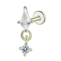 Kitecut White CZ Dangle Flat Back Stud Earrings Silver Piercing Stud Earring studhoop birthday gift flat back earrings flat back stud earrings gift for her internal thread stud earring sterling silver stud earring for helix stud earring for women Stud Earrings Stud Earrings for Helix Piercing stud earrings gold