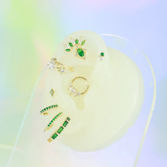 Green Baguette-Cut CZ Hoop Earrings Hoop Earring studhoop birthday gift edgy earring emerald birthstone emerald earrings gift for her green emerals hoop earrings sterling silver
