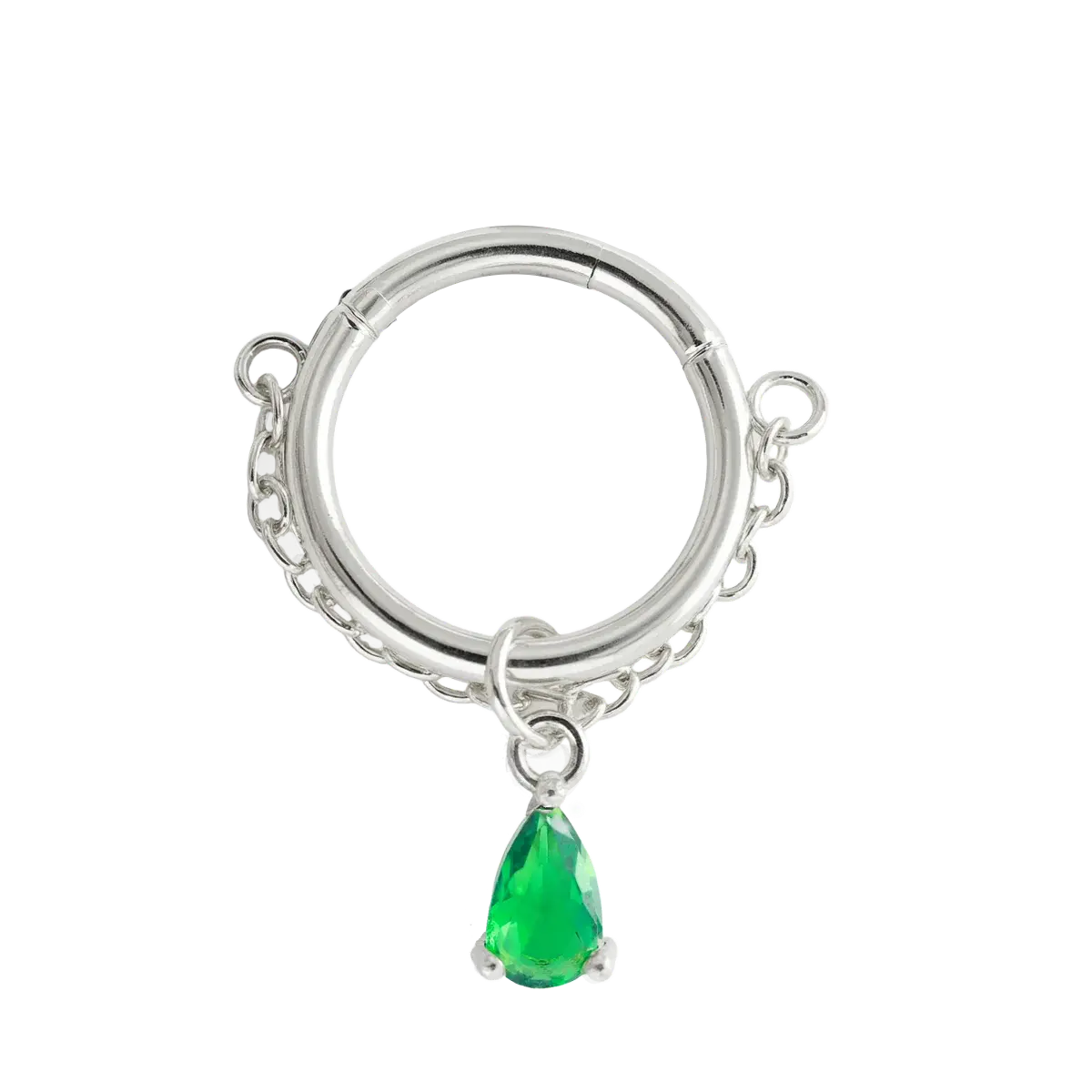 Emerald Green Teardrop Daith Clicker Silver Piercing Daith Ring studhoop black gem clicker daith earrings daith hoop earrings daith piercing daith piercing jewelry daith ring emerald birthstone emerald earrings nose ring septum ring star sterling silver