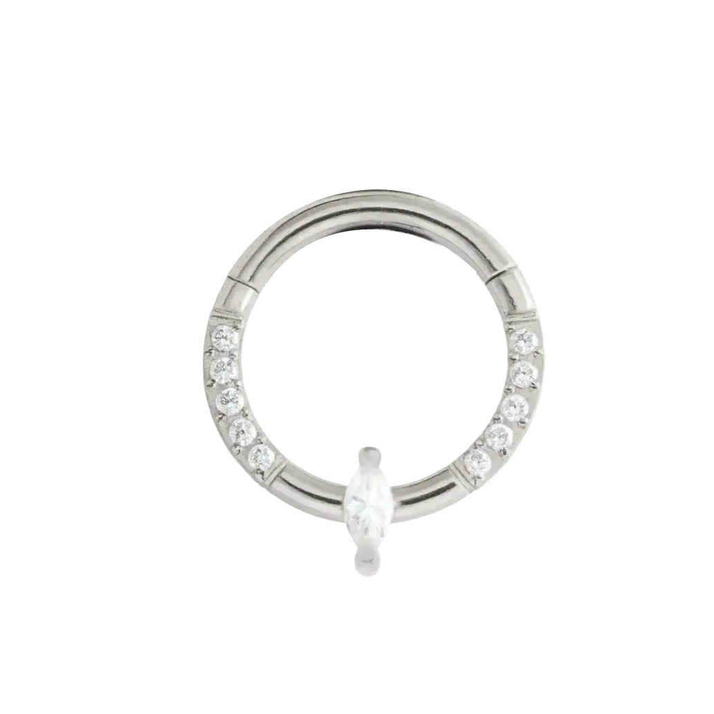 Mnimalist Single Marquise Daith Jewelry Silver Piercing Daith Ring studhoop black gem daith earrings daith hoop earrings daith piercing daith ring septum ring star sterling silver White Cubic Zirconia
