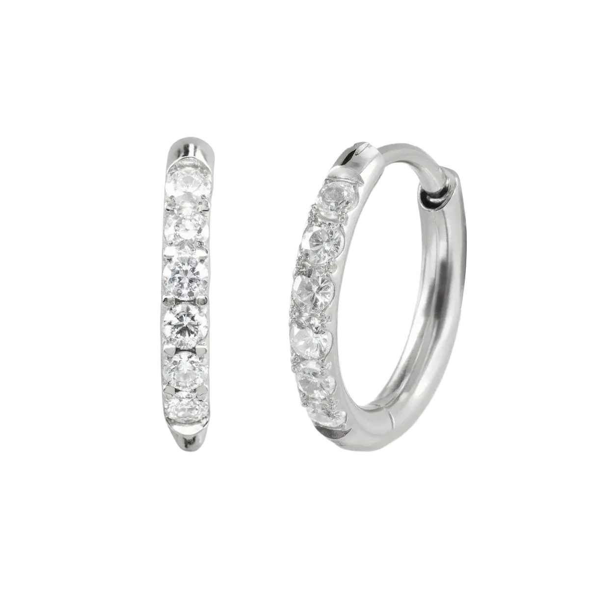 10mm Gold Basic White CZ Paved Huggie Hoop Silver Hoop Earring studhoop ball hoop earring birthday gift edgy earring gift for her hoop earrings sterling silver