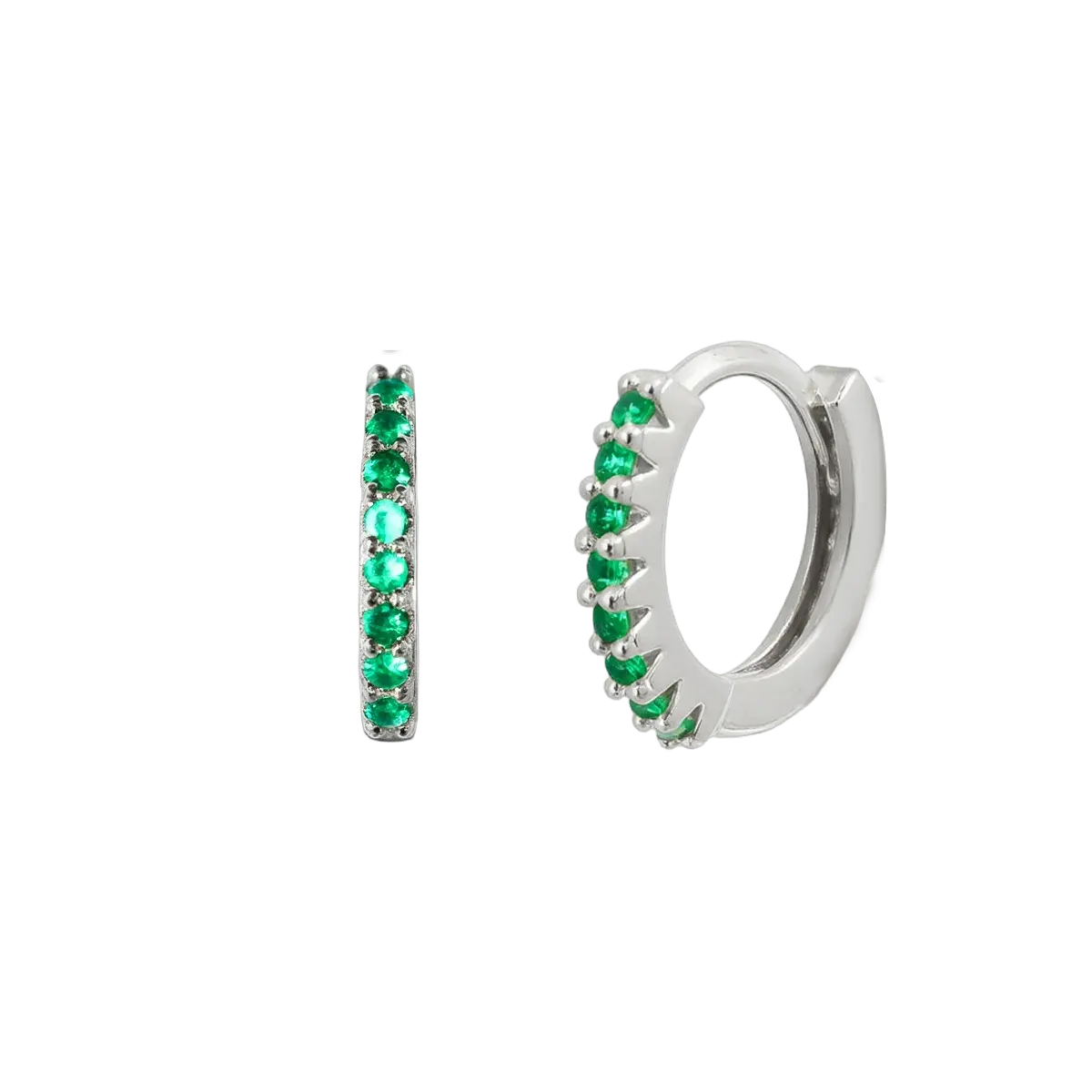 8 mm Basic Hoop Earrings with Green CZ Silver Hoop Earring studhoop birthday gift edgy earring emerald birthstone emerald earrings gift for her green emerals hoop earrings sterling silver