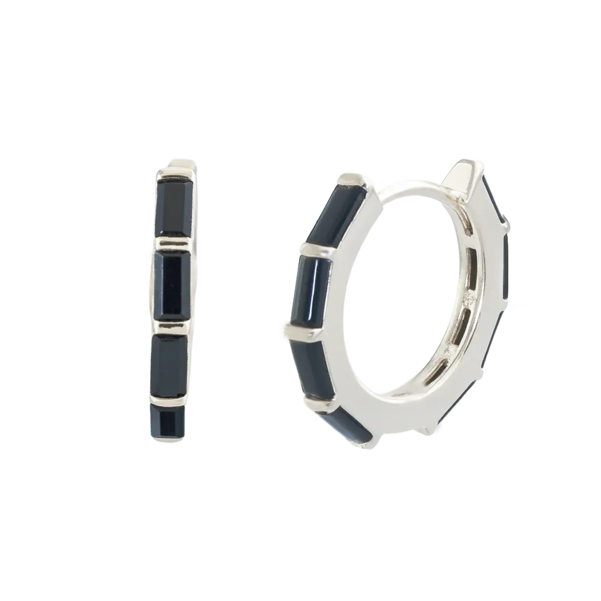 Black CZ Baguette-Cut Hoop Earrings Silver Hoop Earring studhoop birthday gift black gem edgy earring gift for her hoop earrings sterling silver