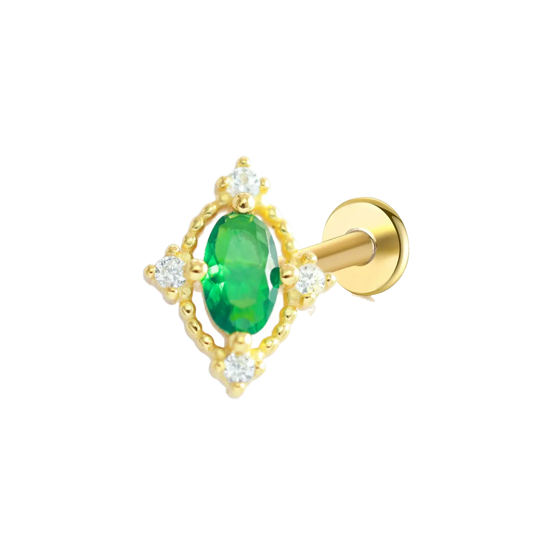 Classic Oval Emerald Green Flat Back Stud Earring Gold Piercing Stud Earring studhoop birthday gift emerald birthstone emerald earrings flat back earrings flat back stud earrings gift for her internal thread stud earring sterling silver stud earring for helix stud earring for women Stud Earrings Stud Earrings for Helix Piercing stud earrings gold
