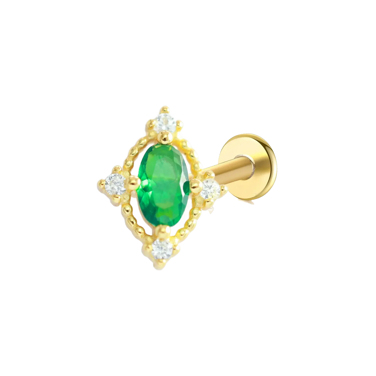 Classic Oval Emerald Green Flat Back Stud Earring Gold Piercing Stud Earring studhoop birthday gift emerald birthstone emerald earrings flat back earrings flat back stud earrings gift for her internal thread stud earring sterling silver stud earring for helix stud earring for women Stud Earrings Stud Earrings for Helix Piercing stud earrings gold