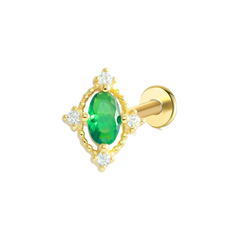 Classic Oval Emerald Green Flat Back Stud Earring Gold Piercing Stud Earring studhoop birthday gift emerald birthstone emerald earrings flat back earrings flat back stud earrings gift for her internal thread stud earring sterling silver stud earring for helix stud earring for women Stud Earrings Stud Earrings for Helix Piercing stud earrings gold