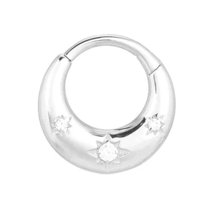Bold Star Daith Piercing Ring Silver Piercing Daith Ring studhoop daith earrings daith hoop earrings daith piercing daith ring star sterling silver White Cubic Zirconia
